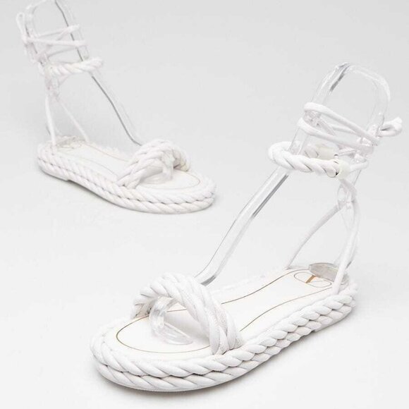Valentino White Braided Leather Gladiator Flat Sandals Size 5.5/36 - Picture 1 of 4